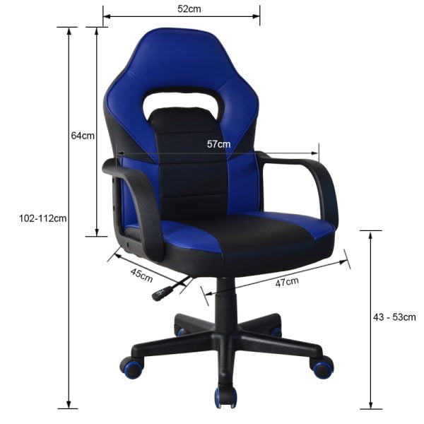 Chaise gaming Thomas junior - chaise de bureau style gaming racing - réglable en hauteur - bleu noir - VDD World