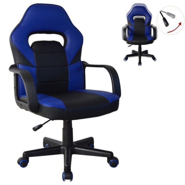 Chaise gaming Thomas junior - chaise de bureau style gaming racing - réglable en hauteur - bleu noir - VDD World