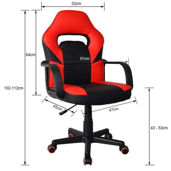 Chaise gaming Thomas junior - chaise de bureau style gaming - réglable en hauteur - rouge noir - VDD World