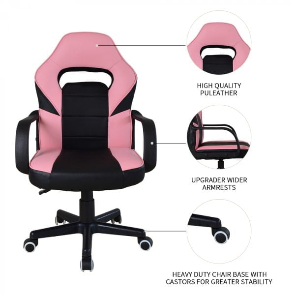 Chaise gaming Thomas junior - chaise de bureau style gaming - réglable en hauteur - rose noir - VDD World