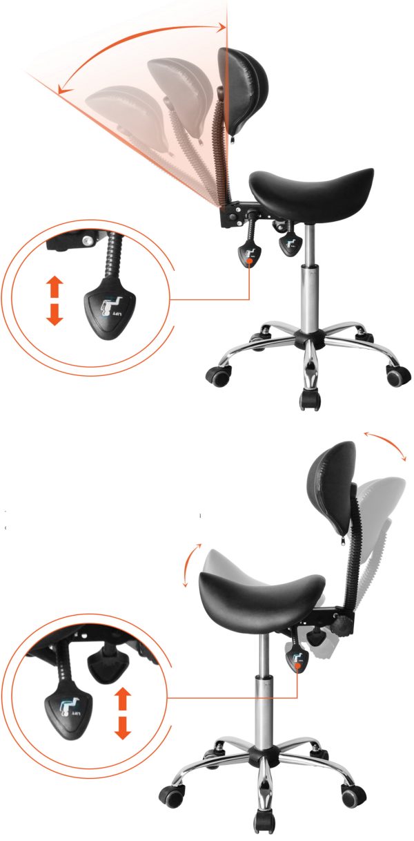 Tabouret selle ergonomique - tabouret de coiffure - tabouret de bar - hauteur réglable - dossier inc - VDD World