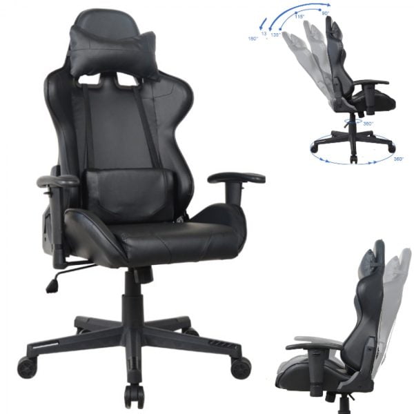Chaise de bureau chaise gaming Thomas - chaise style gaming racing - ergonomique - design noir - VDD World