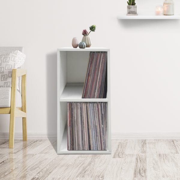 Meuble de rangement pour disques vinyle LP - 2 compartiments - blanc - VDD World