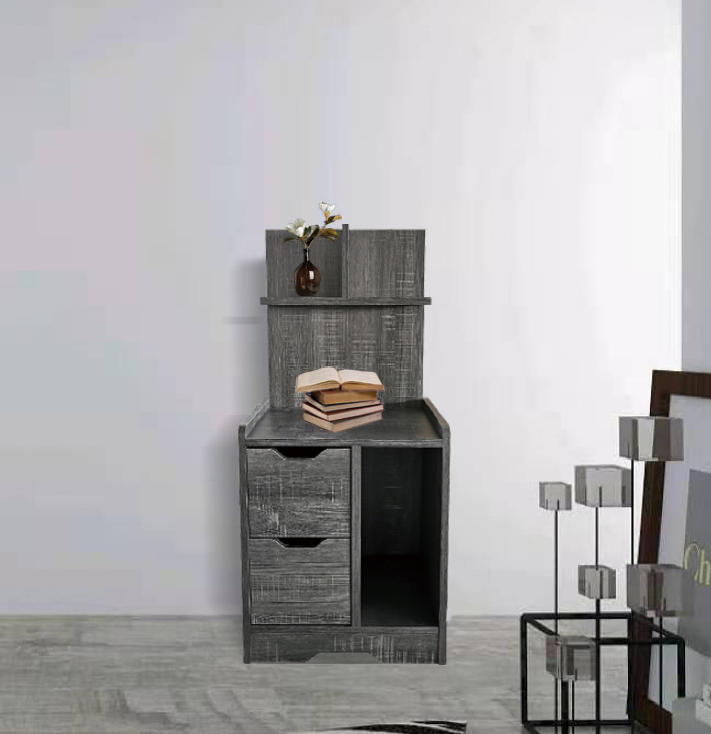 Table de chevet armoire murale 84 cm de haut couleur gris marron - VDD World Table de chevet armoire murale 84 cm de haut couleur gris marron - VDD World