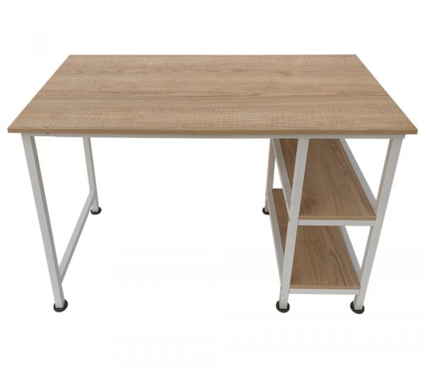 Table d'ordinateur bureau - avec étagères de rangement - métal blanc bois marron - 110 cm de large - VDD World