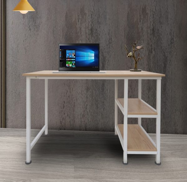 Table d'ordinateur bureau - avec étagères de rangement - métal blanc bois marron - 110 cm de large - VDD World