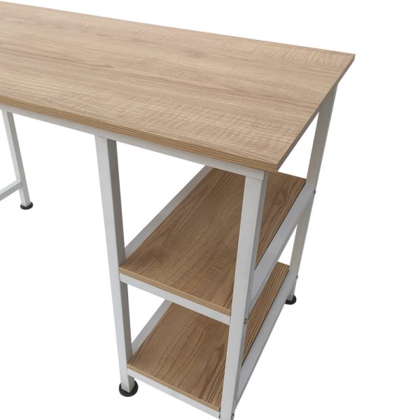 Table d'ordinateur bureau - avec étagères de rangement - métal blanc bois marron - 110 cm de large - VDD World