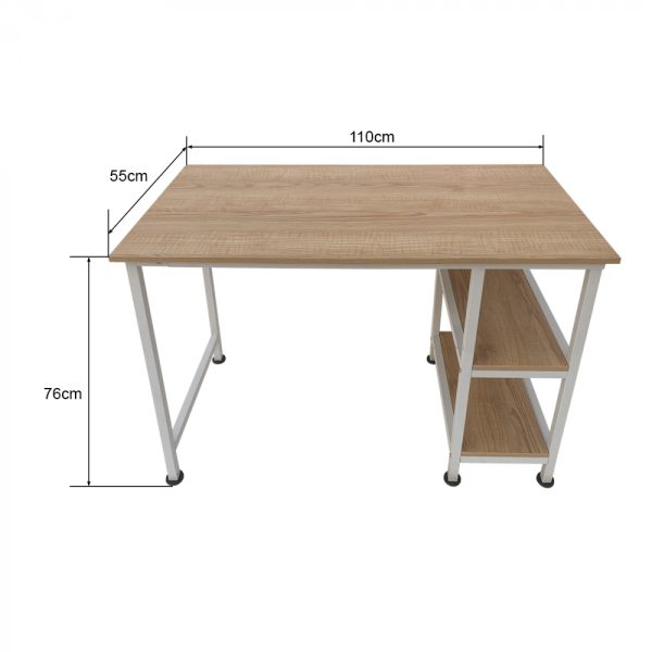 Table d'ordinateur bureau - avec étagères de rangement - métal blanc bois marron - 110 cm de large - VDD World