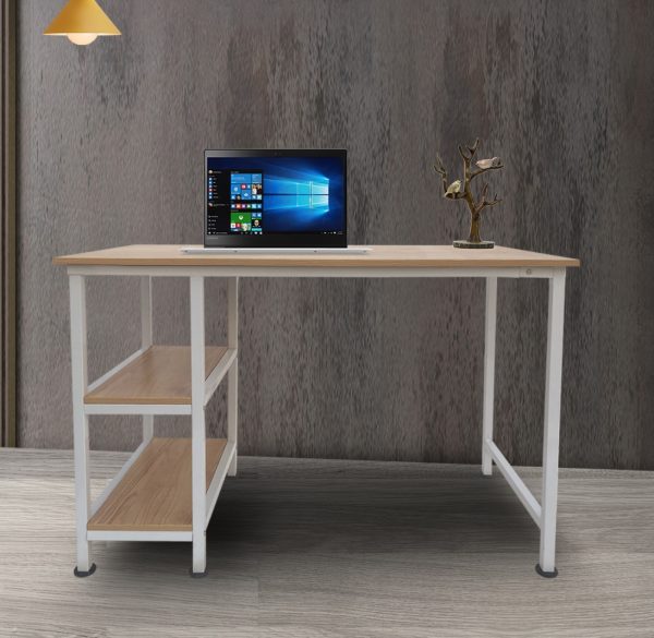Table d'ordinateur bureau - avec étagères de rangement - métal blanc bois marron - 110 cm de large - VDD World
