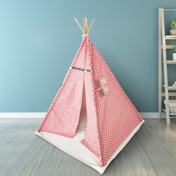 Tente de jeu tipi Wigwam Floortje - Tente indienne - avec coussin de sol - lin et coton - rose - VDD World