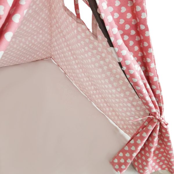 Tente de jeu tipi Wigwam Floortje - Tente indienne - avec coussin de sol - lin et coton - rose - VDD World
