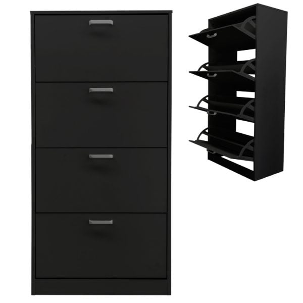 Meuble à chaussures - étagère à chaussures - 4 compartiments avec portes abattantes - noir - VDD World