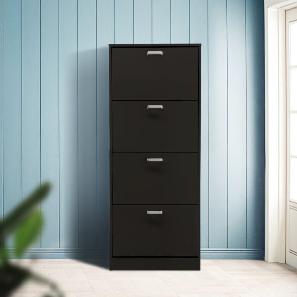 Meuble à chaussures - étagère à chaussures - 4 compartiments avec portes abattantes - noir - VDD World