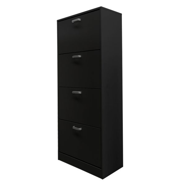 Meuble à chaussures - étagère à chaussures - 4 compartiments avec portes abattantes - noir - VDD World