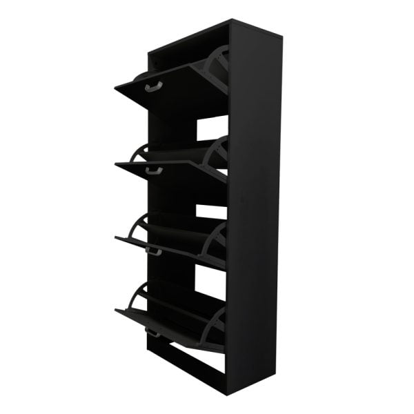 Meuble à chaussures - étagère à chaussures - 4 compartiments avec portes abattantes - noir - VDD World
