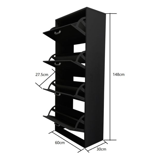 Meuble à chaussures - étagère à chaussures - 4 compartiments avec portes abattantes - noir - VDD World