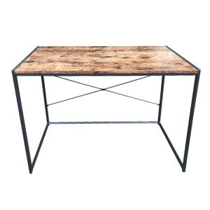 Bureau d'angle Stoer - Table d'ordinateur en forme de L - métal noir avec bois brun - VDD World