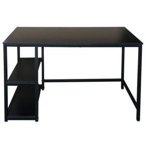 Bureau table informatique Tough - 3 étagères de rangement - blanc industriel moderne - métal bois - VDD World