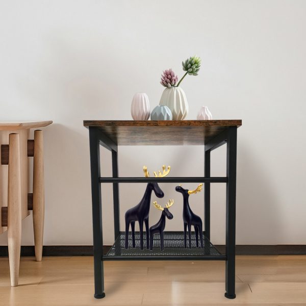 Table d'appoint table basse Tough vintage industriel - métal noir bois marron - VDD World