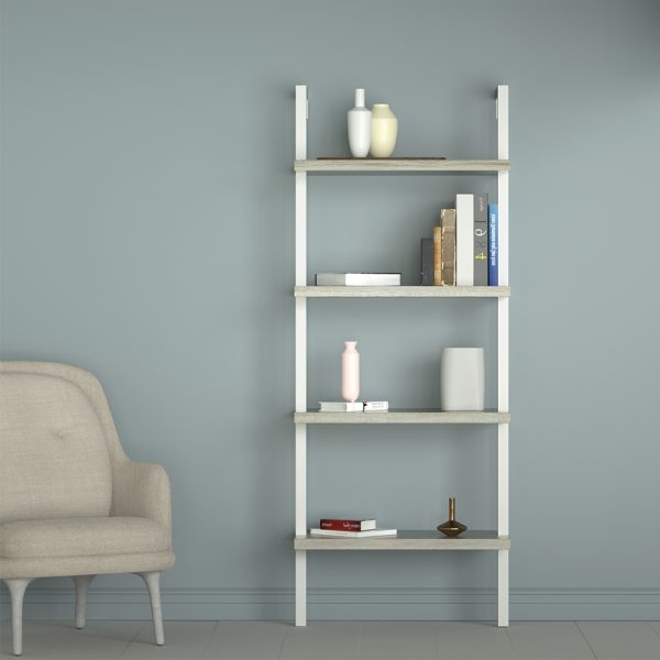 Etagère murale échelle bibliothèque Solide - bois métal industriel - hauteur 152 cm - blanc - VDD World
