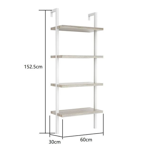 Etagère murale échelle bibliothèque Solide - bois métal industriel - hauteur 152 cm - blanc - VDD World