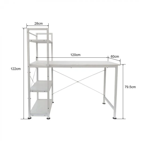 Bureau table informatique Tough - 3 étagères de rangement - blanc industriel moderne - métal bois - VDD World