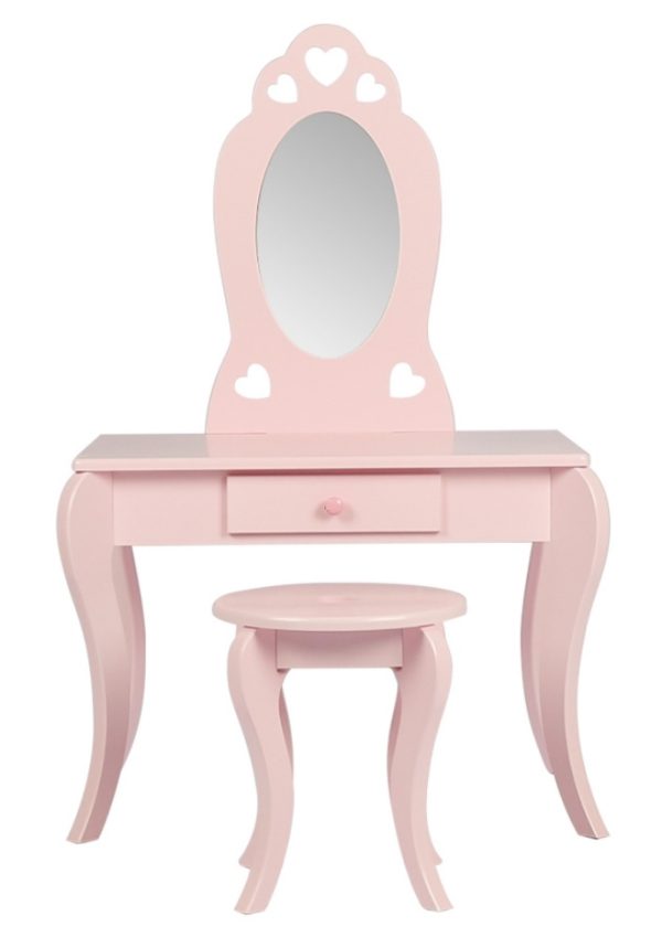 Coiffeuse maquillage table de maquillage coeur design pépinière fille avec tabouret rose - VDD World