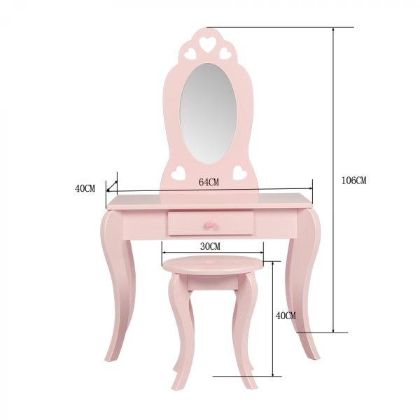 Coiffeuse maquillage table de maquillage coeur design pépinière fille avec tabouret rose - VDD World