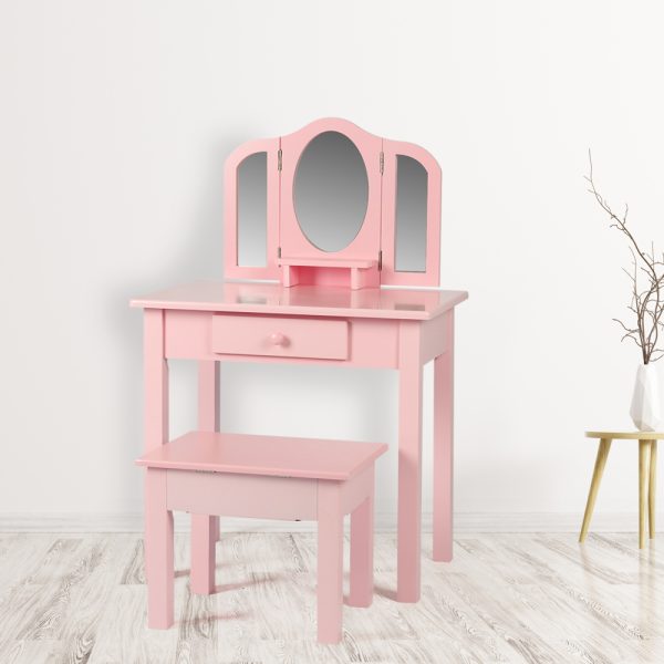 Coiffeuse maquillage table de maquillage princesse fille avec miroir et tabouret rose - VDD World