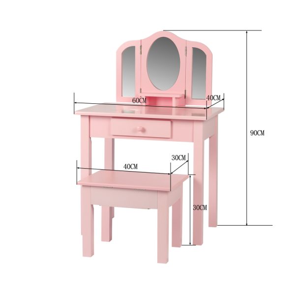 Coiffeuse maquillage table de maquillage princesse fille avec miroir et tabouret rose - VDD World