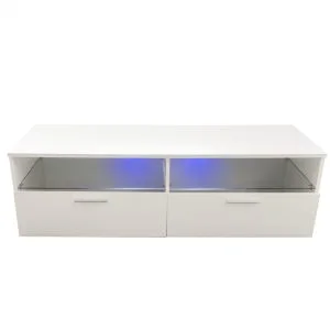 Buffet meuble TV Sieno - meuble média game setup - éclairage LED - blanc