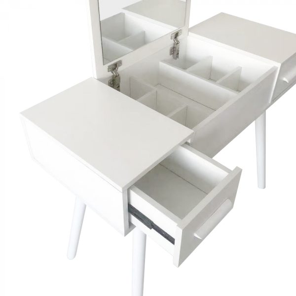 Coiffeuse - bureau de maquillage - miroir pliant et 2 tiroirs - blanc - VDD World