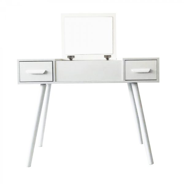 Coiffeuse - bureau de maquillage - miroir pliant et 2 tiroirs - blanc - VDD World