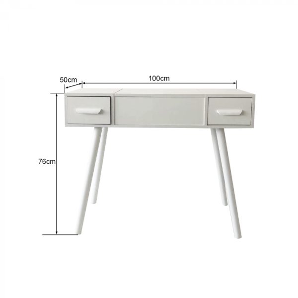 Coiffeuse - bureau de maquillage - miroir pliant et 2 tiroirs - blanc - VDD World