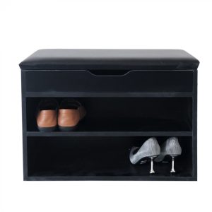 Banc d'entrée avec compartiments à chaussures - étagère à chaussures avec coussin de siège - noir