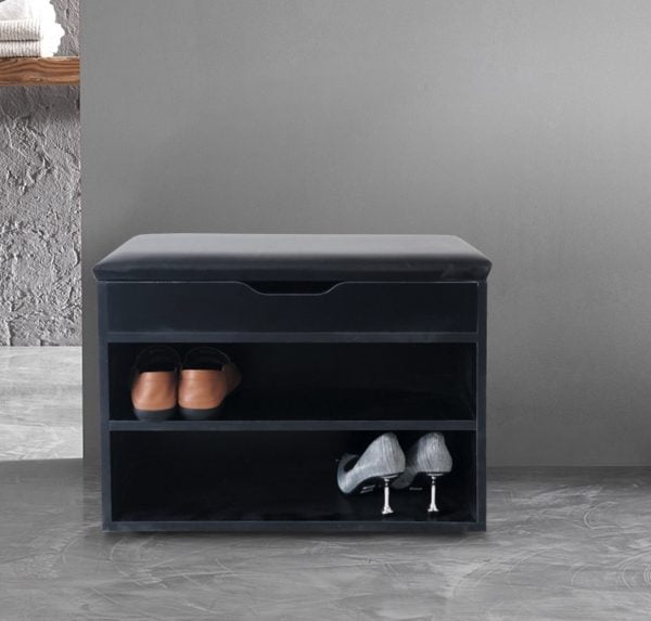 Banc d'entrée avec compartiments à chaussures - étagère à chaussures avec coussin de siège - noir - VDD World