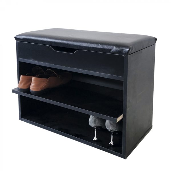 Banc d'entrée avec compartiments à chaussures - étagère à chaussures avec coussin de siège - noir - VDD World