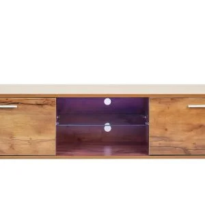 Meuble TV - buffet - éclairage LED - largeur 140 cm - structure bois marron