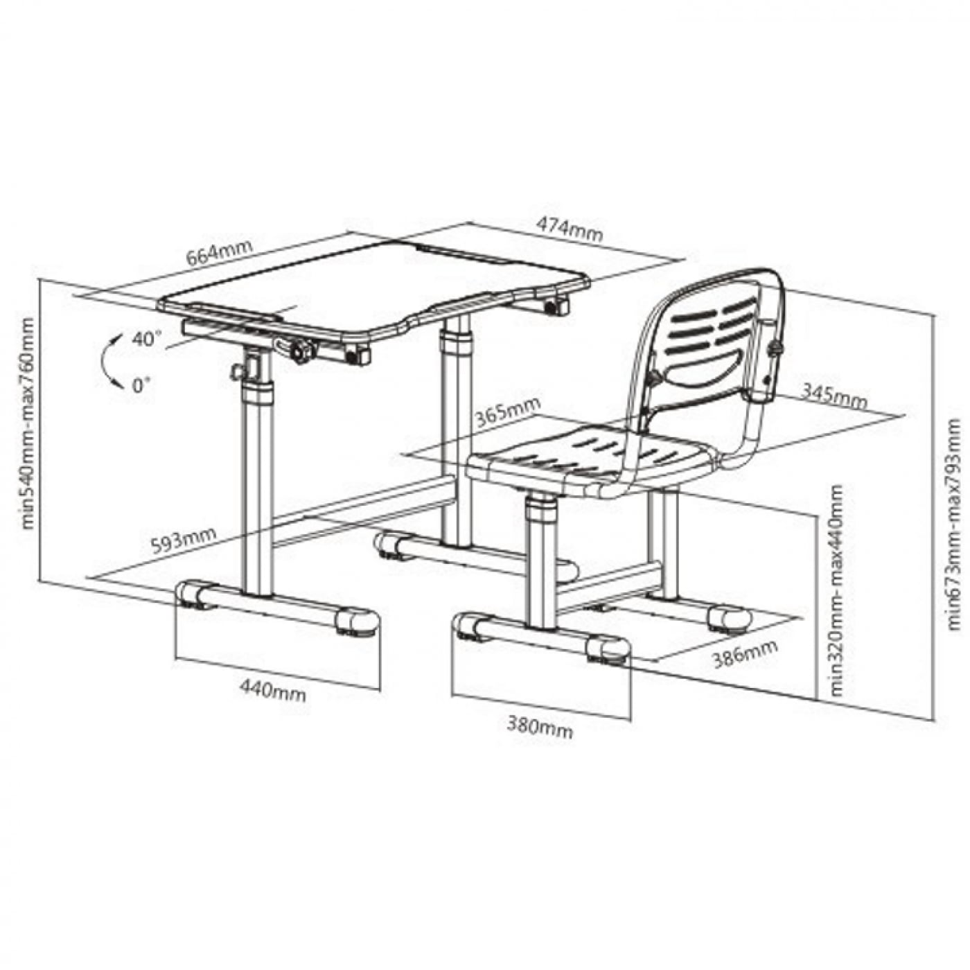Bureau avec chaise de bureau fille - table à dessin - réglable en hauteur de manière ergonomique - VDD World Bureau avec chaise de bureau fille - table à dessin - réglable en hauteur de manière ergonomique - VDD World