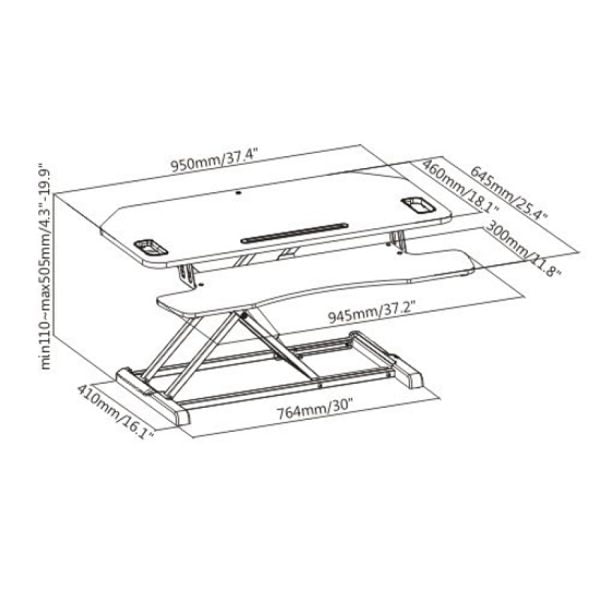 Rehausseur de bureau assis stand de travail - bureau réglable en hauteur - 95 cm de large - VDD World