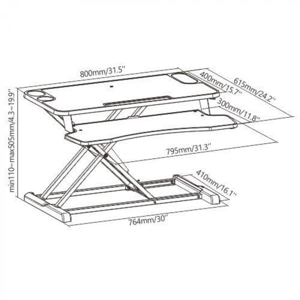 Poste de travail assis-debout sur colonne montante - bureau ergonomique réglable - largeur 80 cm - VDD World