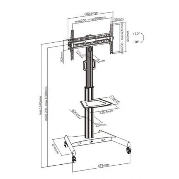 Meuble TV - Base TV - mobile - réglable en hauteur jusqu'à 160 cm - VDD World