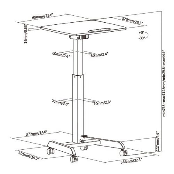 Bureau assis debout table d'ordinateur portable - bureau de présentation - mobile - VDD World