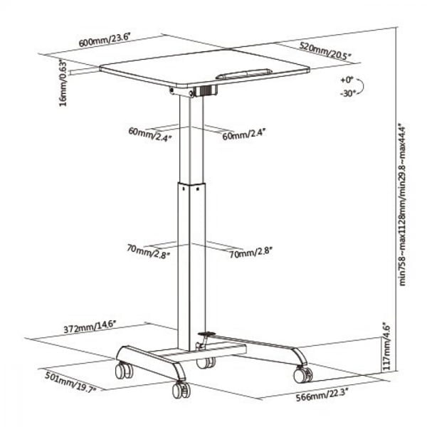 Bureau assis debout table d'ordinateur portable - bureau de présentation - mobile - VDD World