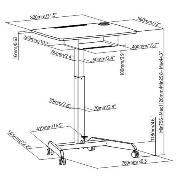 Bureau assis-debout mobile - table pour ordinateur portable - poste de travail mobile - VDD World