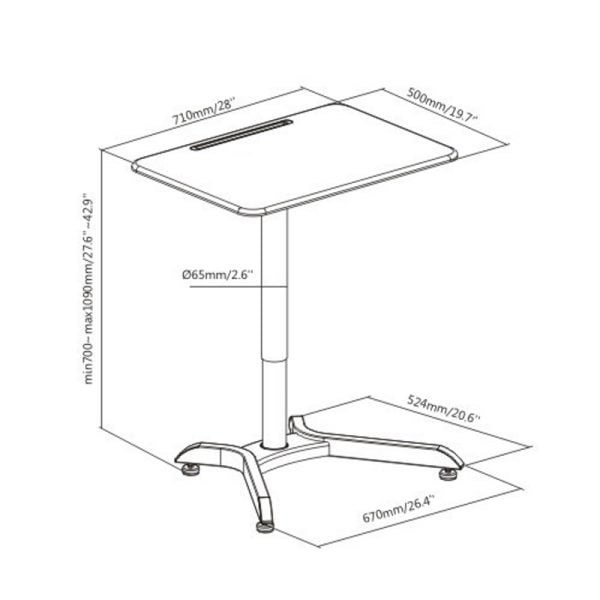 Bureau assis debout réglable - table pour ordinateur portable - plan de travail 71 cm x 50 cm - VDD World