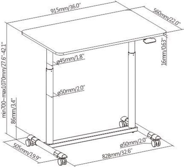 Bureau assis debout mobile - table pour ordinateur portable - réglable en hauteur - VDD World