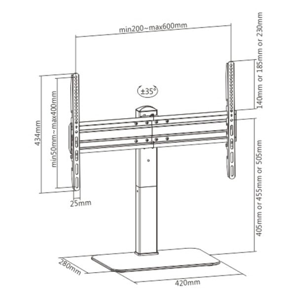 Meuble TV - meuble TV - modèle de table - rotatif - réglable en hauteur de 36 cm à 55 cm - VDD World