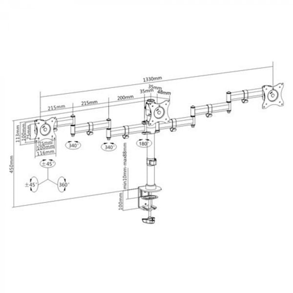 Support moniteur 3 écrans - bras moniteur - écrans jusqu'à 27 pouces - orientable inclinable orienta - VDD World