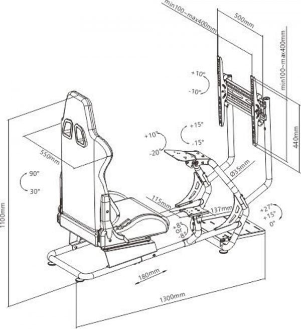 Simulateur de cockpit de siège de course - entièrement réglable avec support d'écran - VDD World